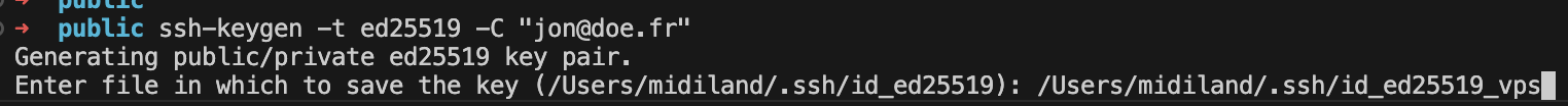 Choix du chemin de la clé lors du ssh-keygen